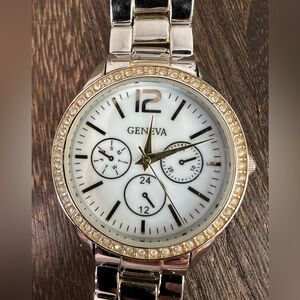 Geneva Silver & Gold Tone Watch w/Rhinestones W2